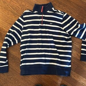 Vineyard Vines Blue/White striped 1/4 zip